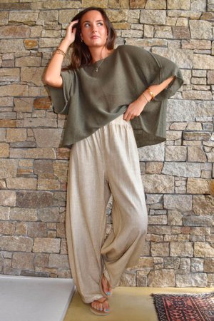 Lindin Linen Blend Dart Barrel Pant Washed Sandstone